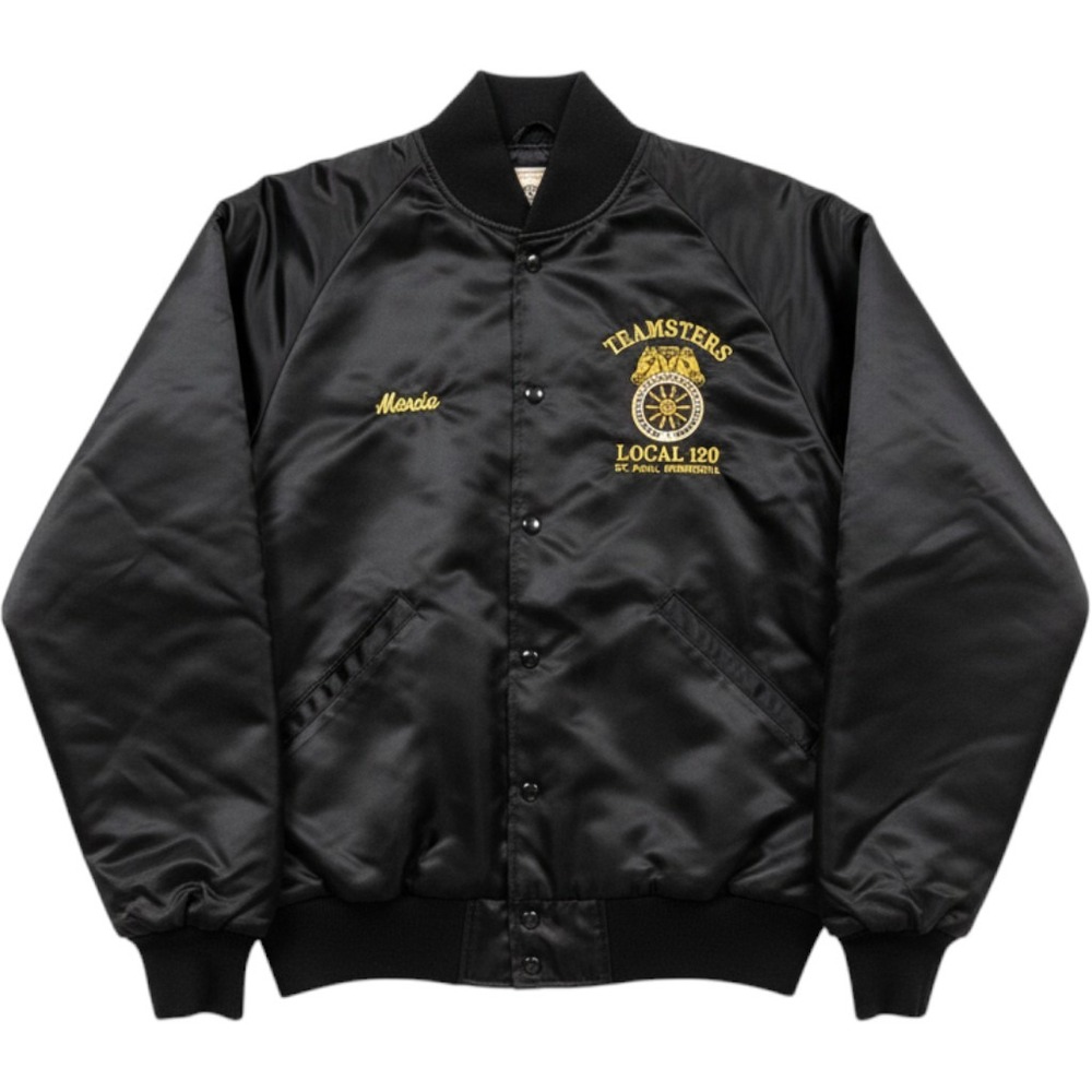 JBS Teamsters Bomber Jacket Unisex Medium Black Good Local 120 Quilted Vintage